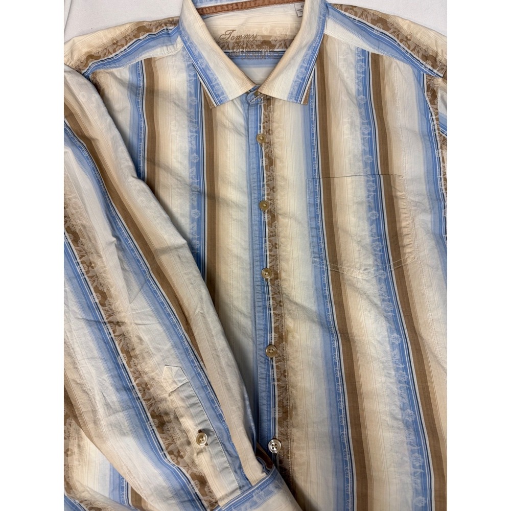 Tommy Bahama‎ Long Sleeve Button up Shirt Blue & tan stripe Sz xl
